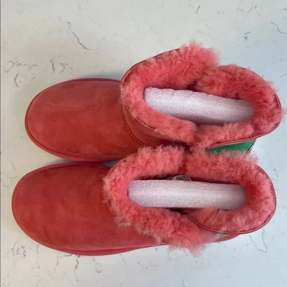 UGG Mini Bailey Button Neon Pink & Green Boots Style Number 1004318 Size 9 Rare